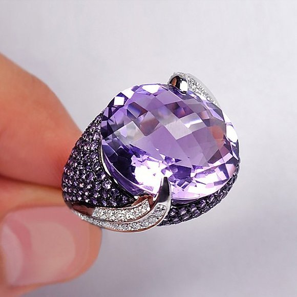🎁 Large Purple Oval Gemstones Zircon Filled Luxury Rings for Women, PD724 - Picture 3 of 6